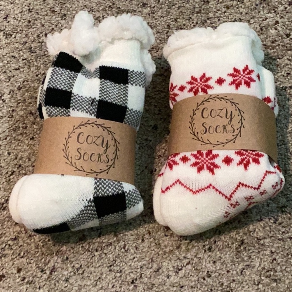 Kirklands Cozy Socks Set - White, Black, and Red Patterns